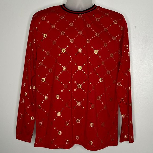 Drill Clothing - men’s red long sleeve metallic gold tiger print T-shirt - Picture 1 of 6